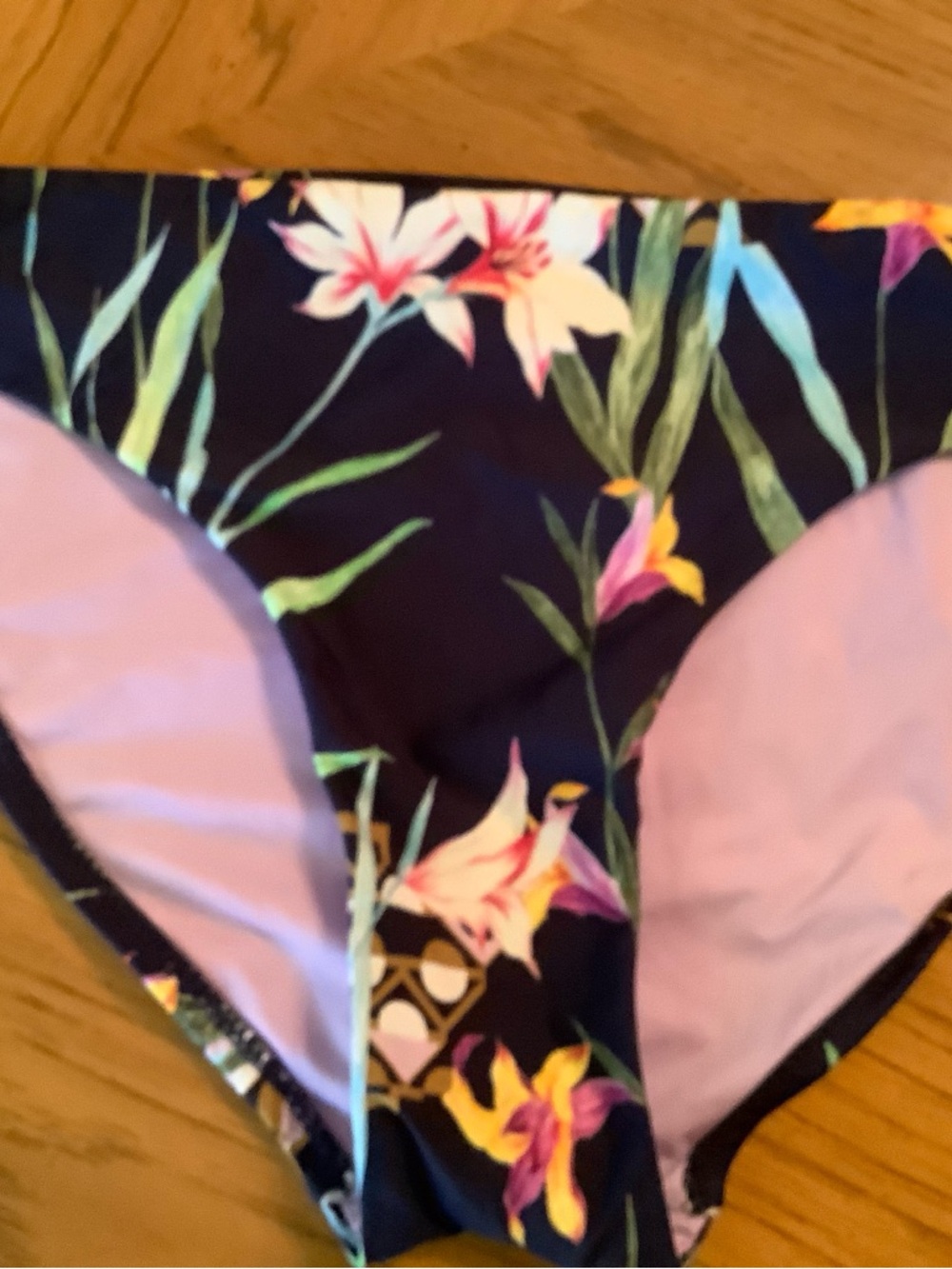 Trina Turk Navy Floral Bikini Bottoms with Pink and Yellow Flowers sz 6